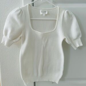 Anthropologie White Puff Sleeve Top
